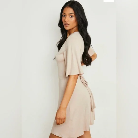 Stone Colored Wrap Over Dress - Picture 4 of 4